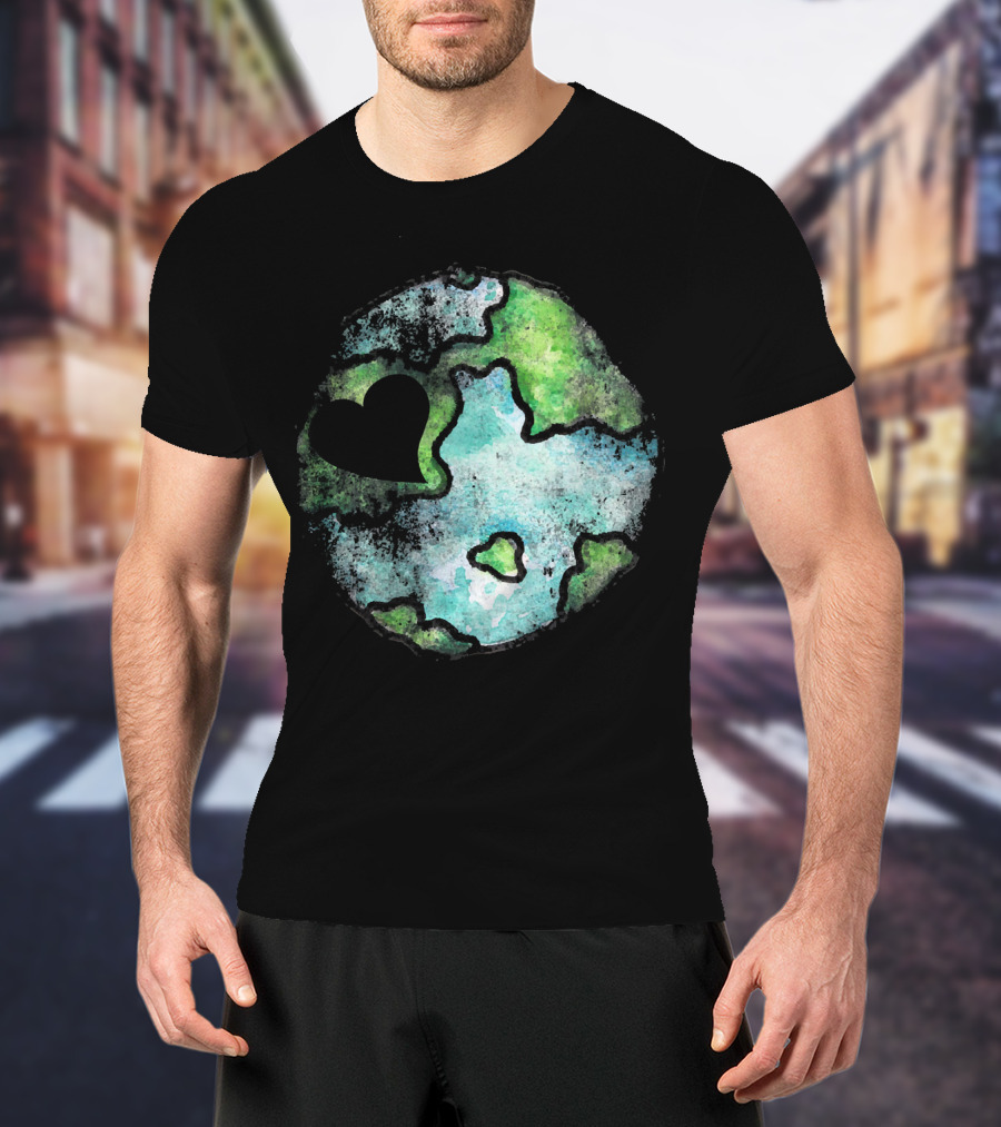 Earth Day Love Heart Vintage Artistic Planet T-Shirt