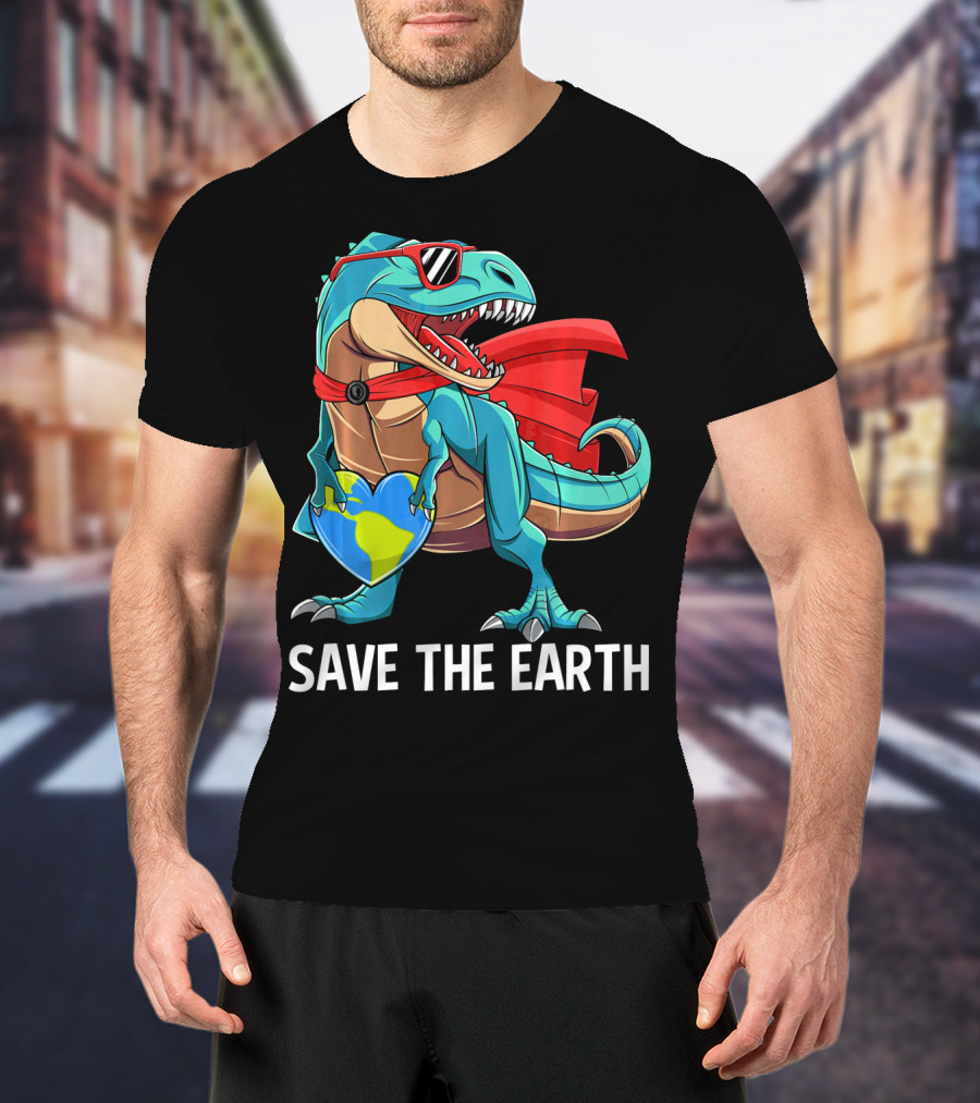 Save The Earth Dinosaur Kids Boys Earth Day T-Shirt