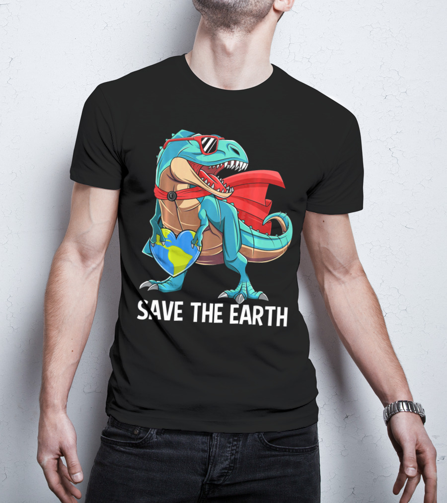 Save The Earth Dinosaur Kids Boys Earth Day T-Shirt