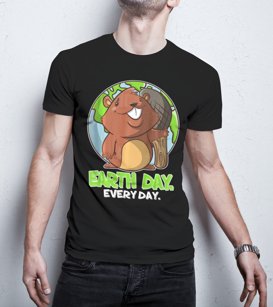 Earth Day Every Day Cute Beaver And Planet T-Shirt