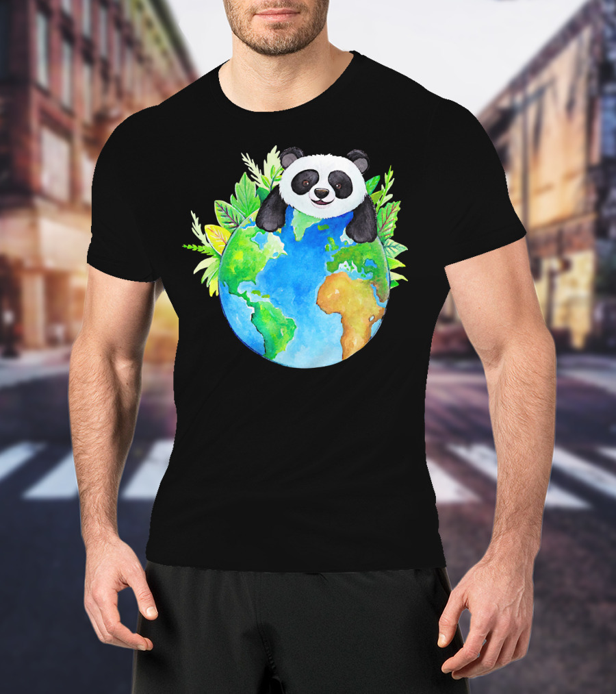 Cute Earth Panda Bear With Green Foliage T-Shirt