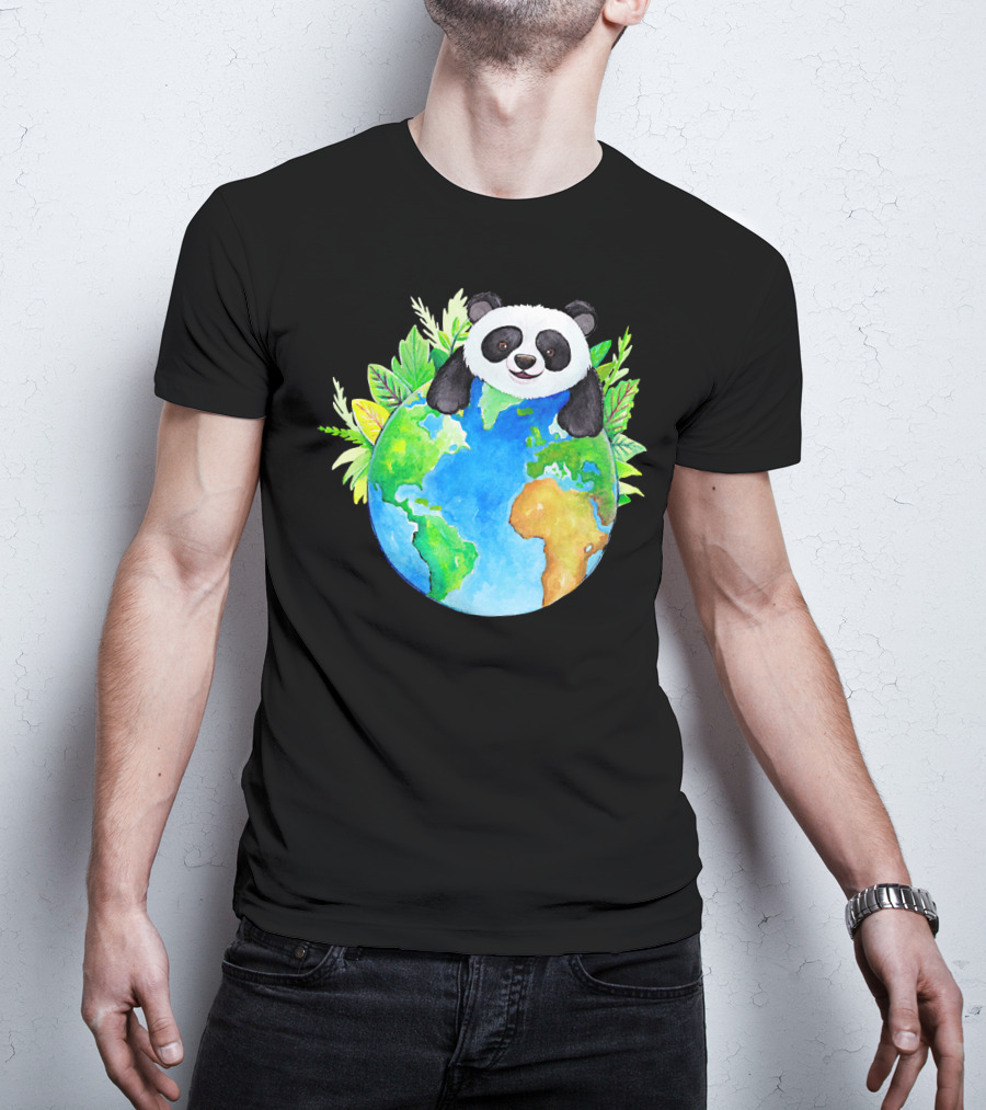 Cute Earth Panda Bear With Green Foliage T-Shirt