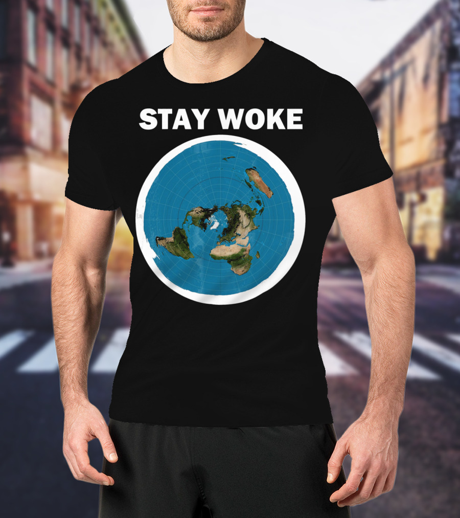 Stay Woke Flat Earth Map Representation T-Shirt