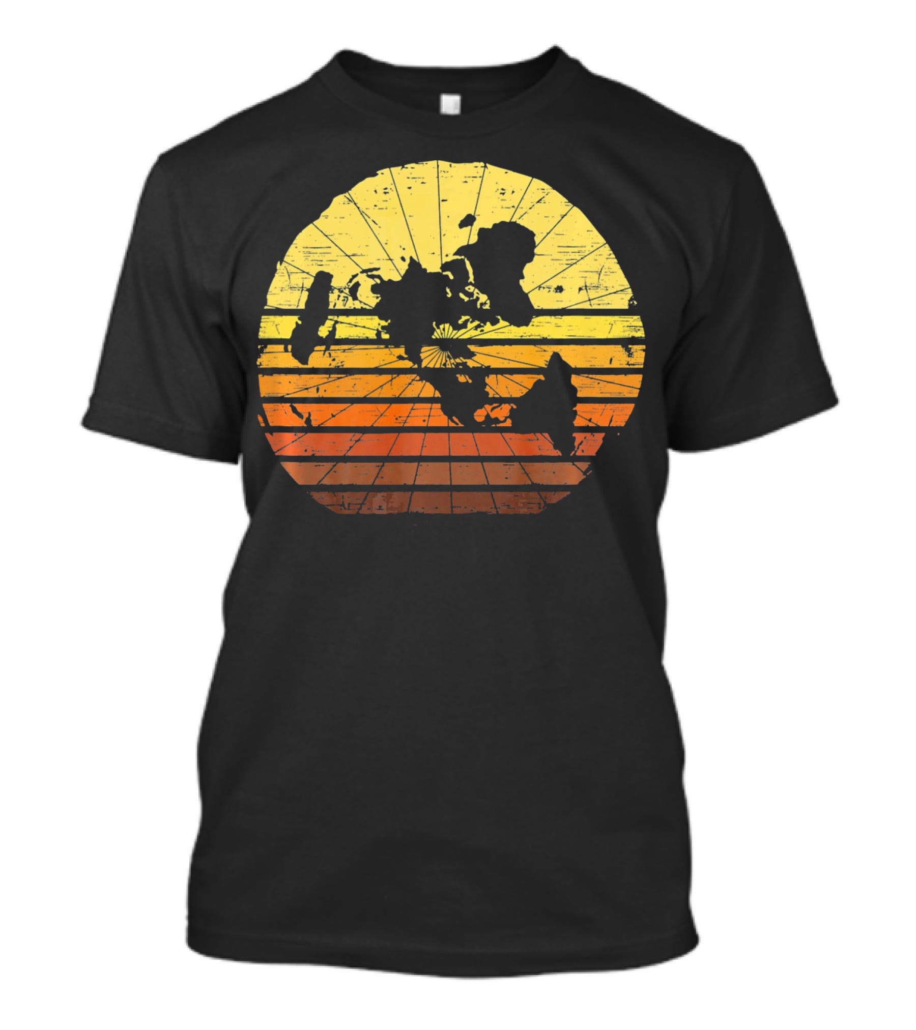 Flat Earth Map Vintage Retro Distressed Stripes T-Shirt