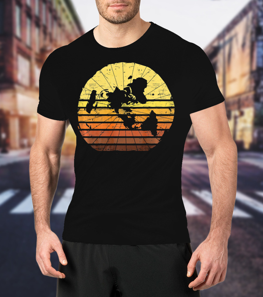 Flat Earth Map Vintage Retro Distressed Stripes T-Shirt