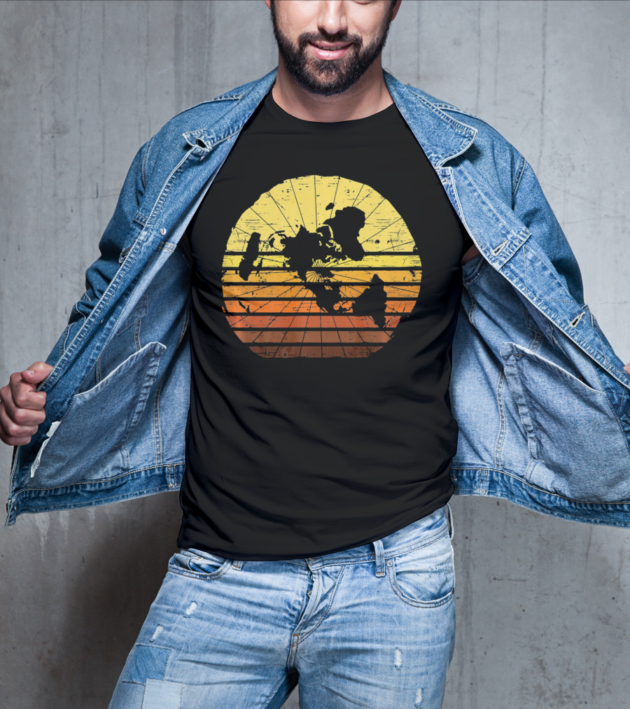 Flat Earth Map Vintage Retro Distressed Stripes T-Shirt