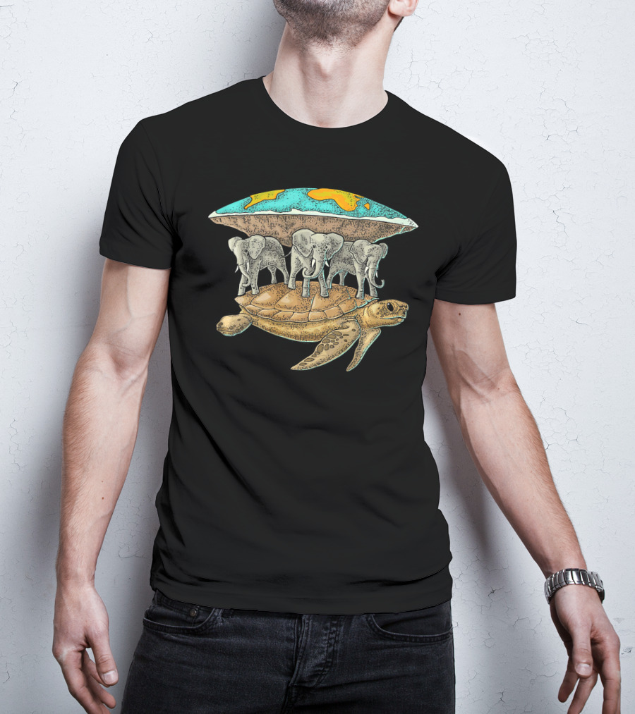 Flat Earth Elephants On World Turtle T-Shirt