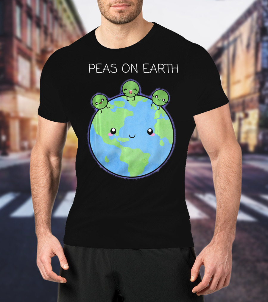 Peas On Earth Cute Cartoon Planet With Happy Faces T-Shirt