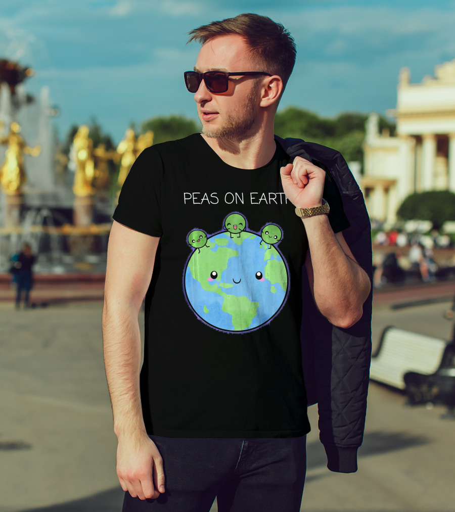 Peas On Earth Cute Cartoon Planet With Happy Faces T-Shirt