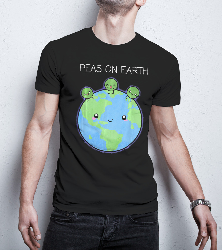 Peas On Earth Cute Cartoon Planet With Happy Faces T-Shirt