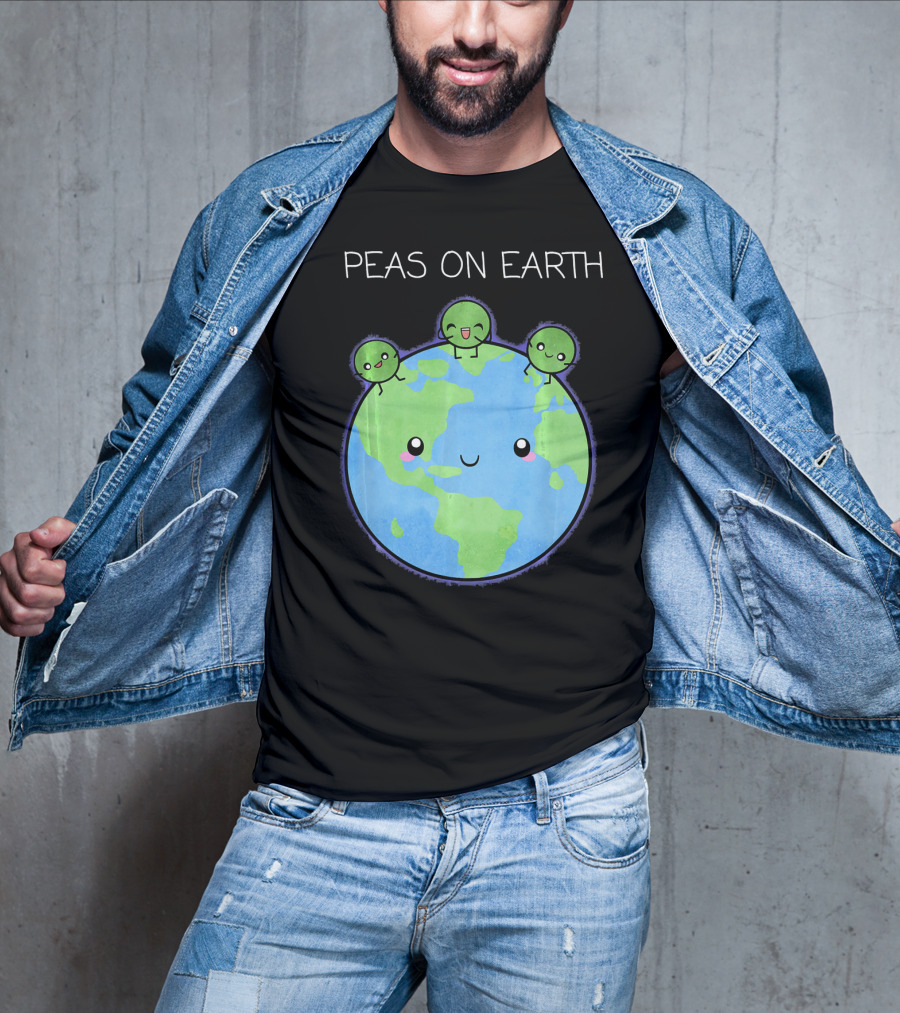 Peas On Earth Cute Cartoon Planet With Happy Faces T-Shirt