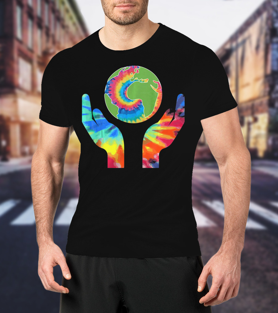 Earth Day Tie-Dye Hands Holding Planet Climate Change Global Warming T-Shirt