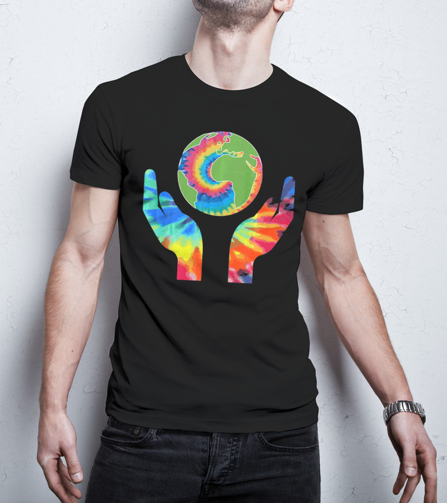 Earth Day Tie-Dye Hands Holding Planet Climate Change Global Warming T-Shirt