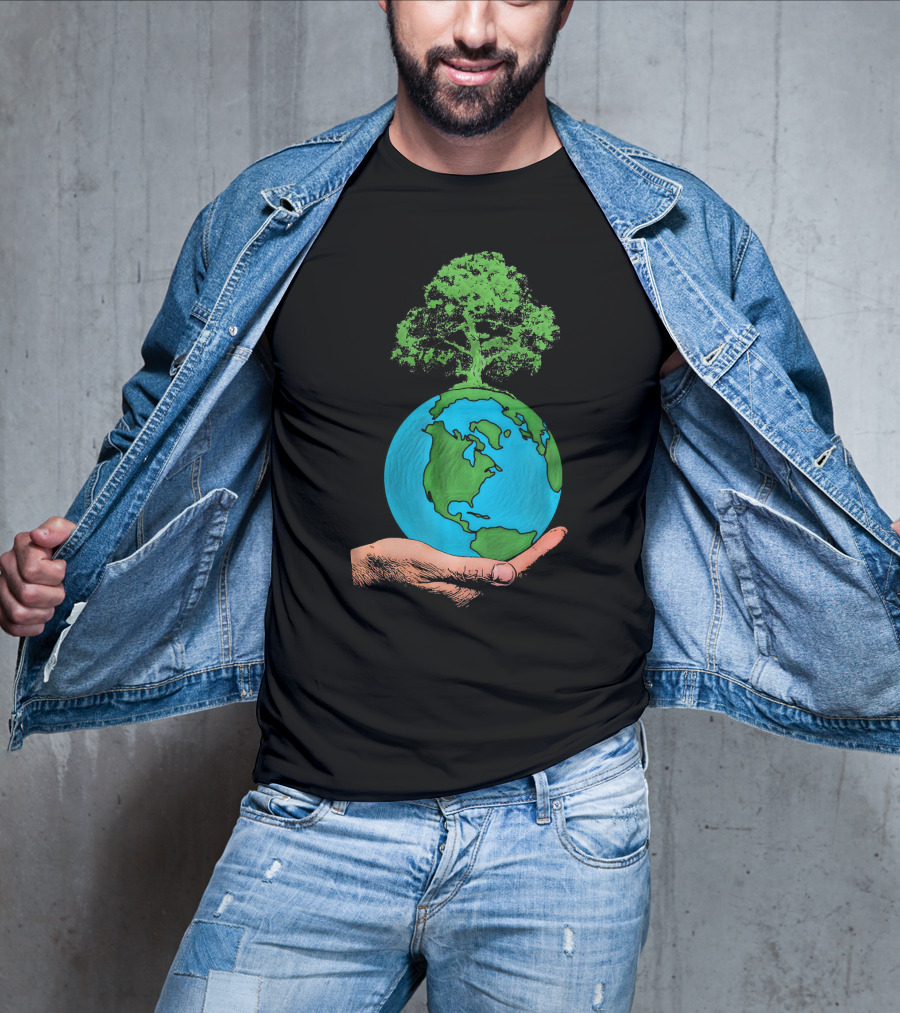 Earth Day Protect Green Environment Tree On Globe In Hand T-Shirt