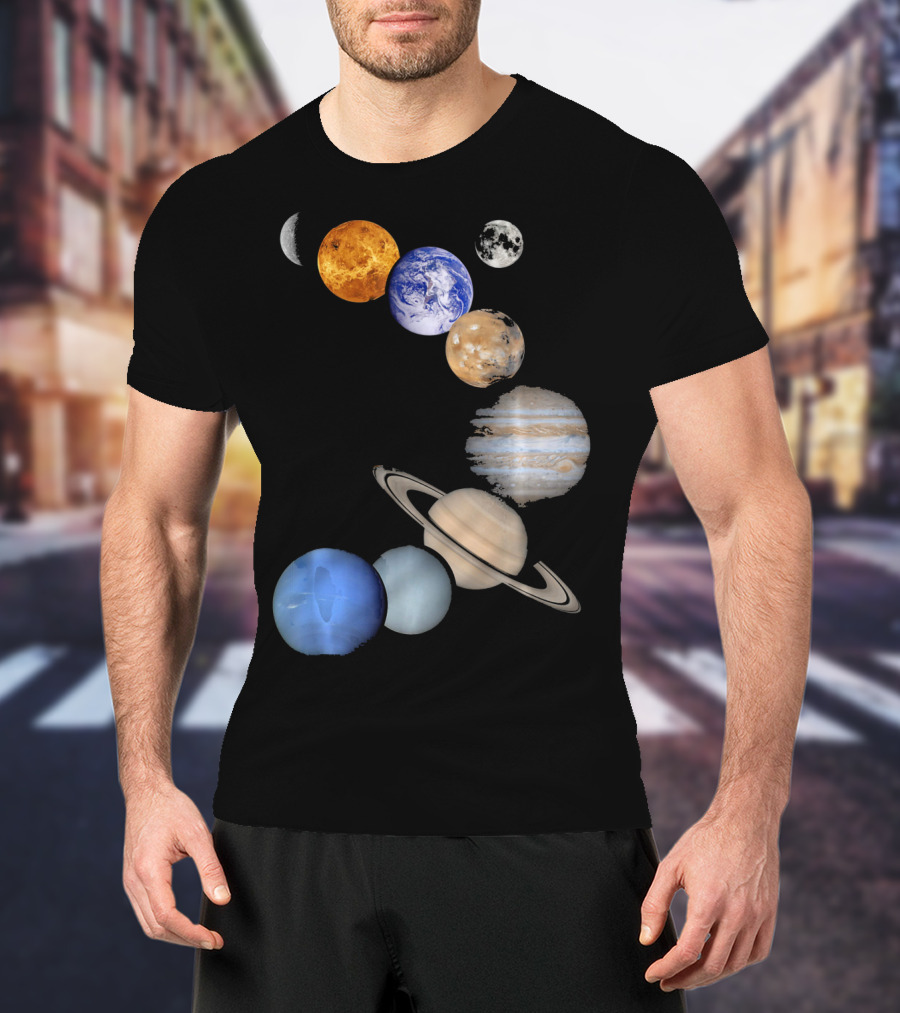 Planet Solar System Earth Moon Sun Mars Jupiter Saturn Neptune Uranus T-Shirt