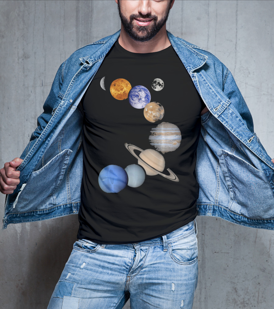 Planet Solar System Earth Moon Sun Mars Jupiter Saturn Neptune Uranus T-Shirt