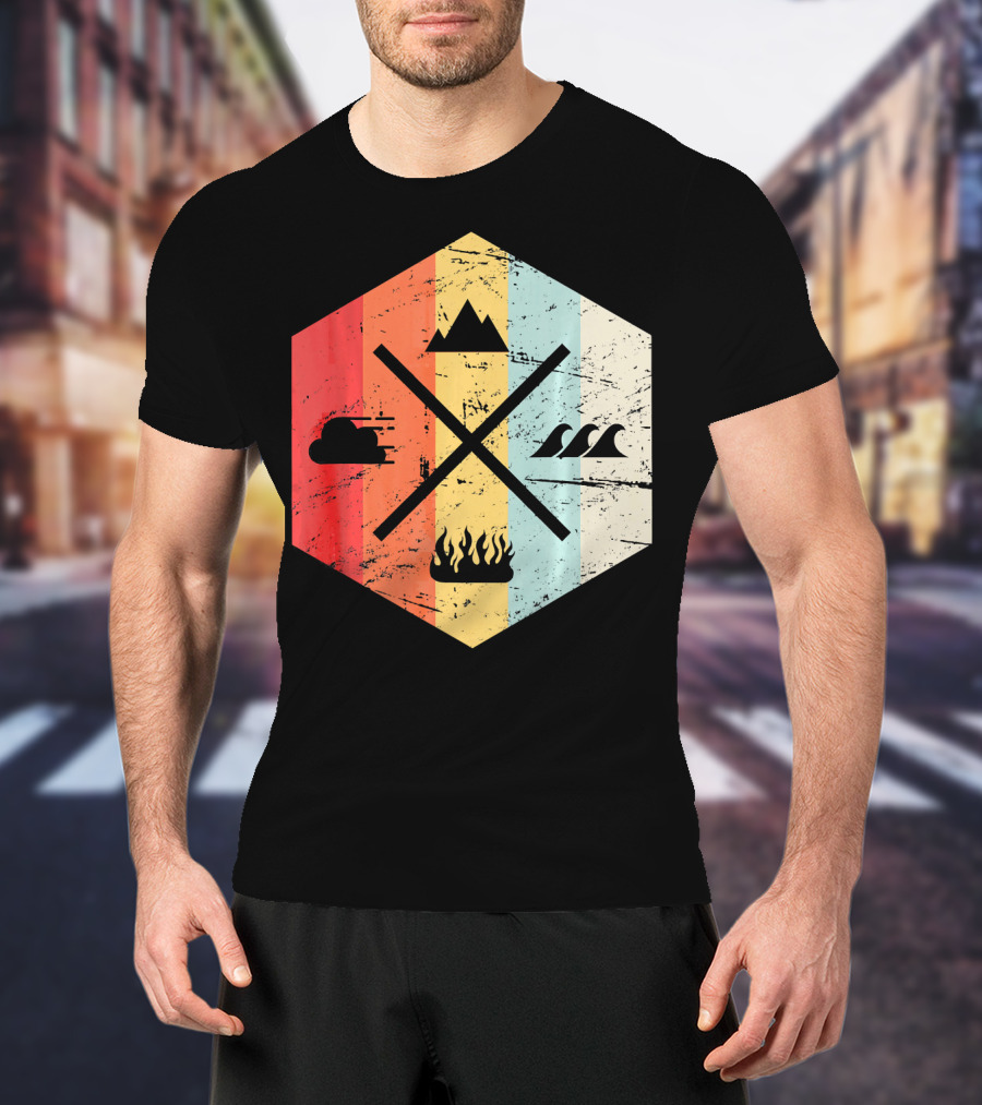 Retro Four Elements Earth Water Fire Air Iconic Symbolism T-Shirt
