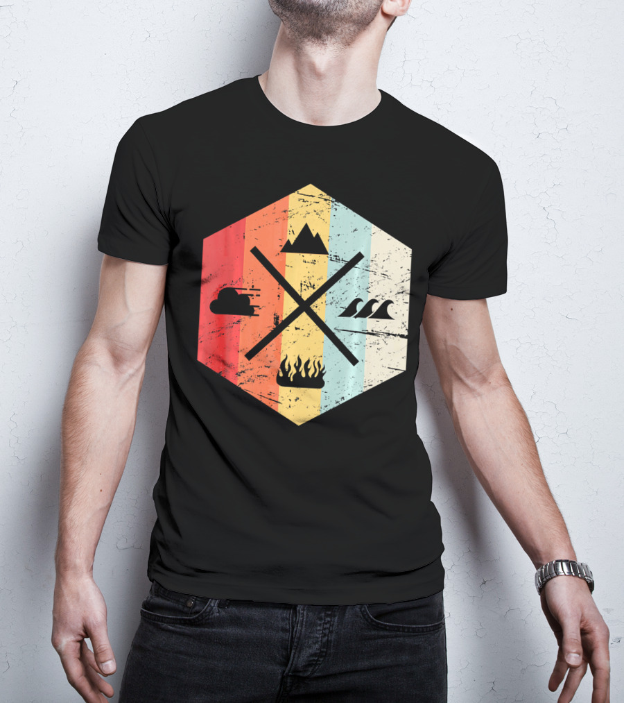 Retro Four Elements Earth Water Fire Air Iconic Symbolism T-Shirt