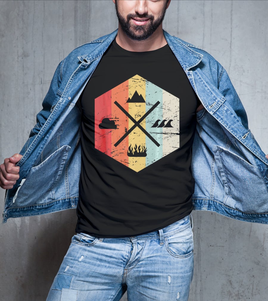Retro Four Elements Earth Water Fire Air Iconic Symbolism T-Shirt