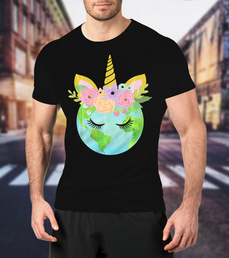 Floral Unicorn Globe For Earth Day T-Shirt