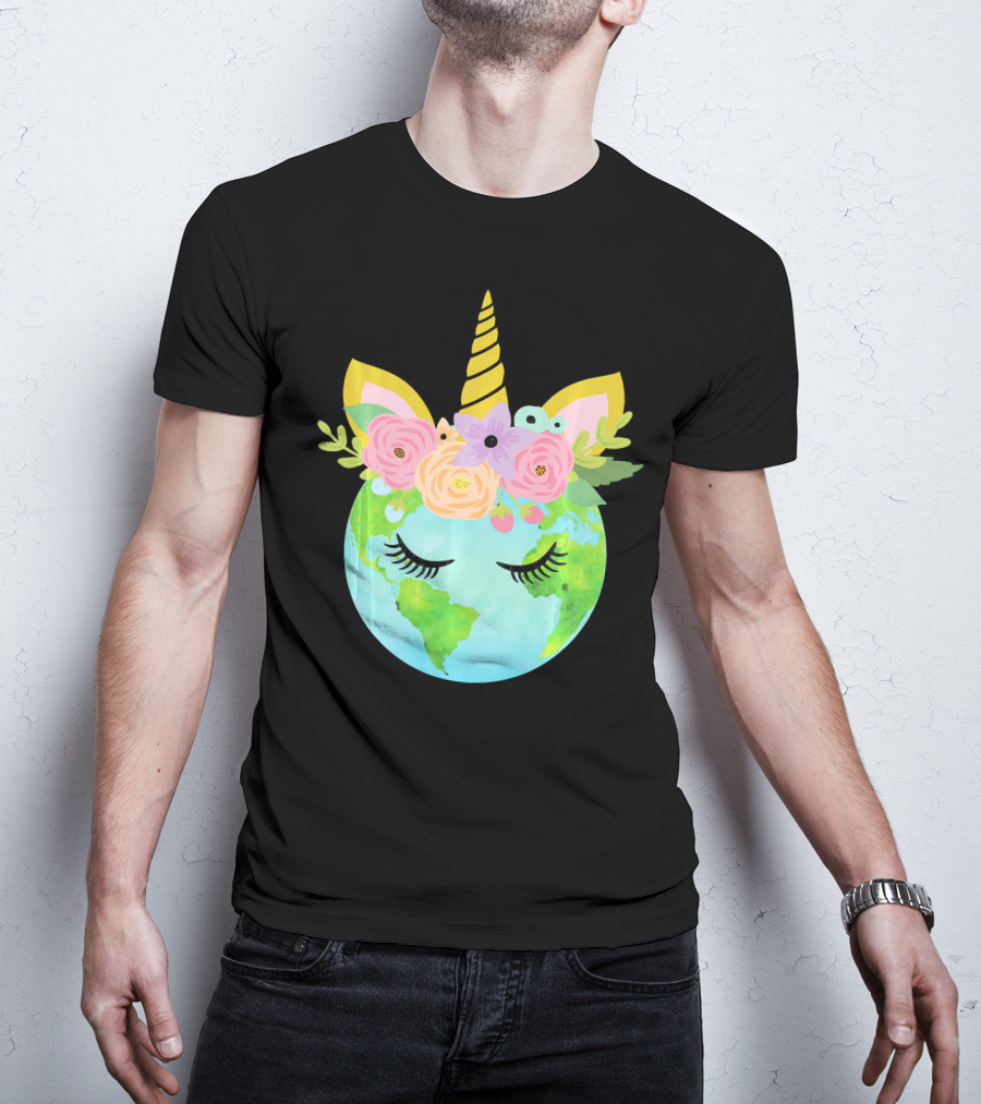 Floral Unicorn Globe For Earth Day T-Shirt