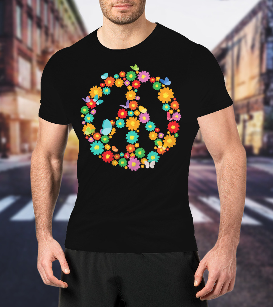 Earth Day Daisy Flower Peace Sign With Butterflies T-Shirt