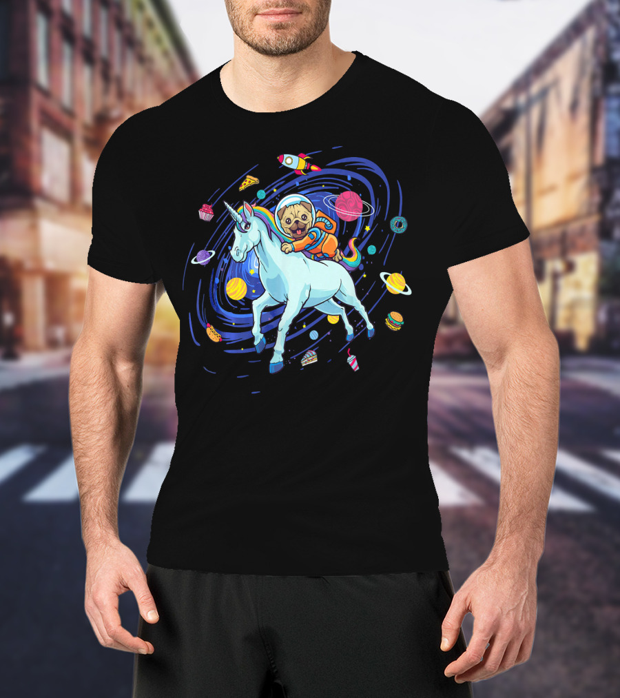 Unicorn Pug Space Galaxy Astronaut Adventure T-Shirt
