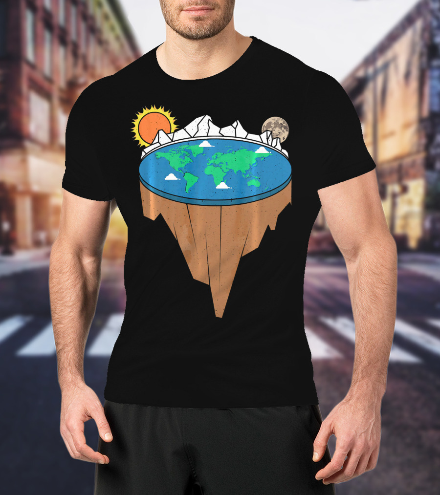 Flat Earth Conspiracy Theorist Map With Sun And Moon T-Shirt