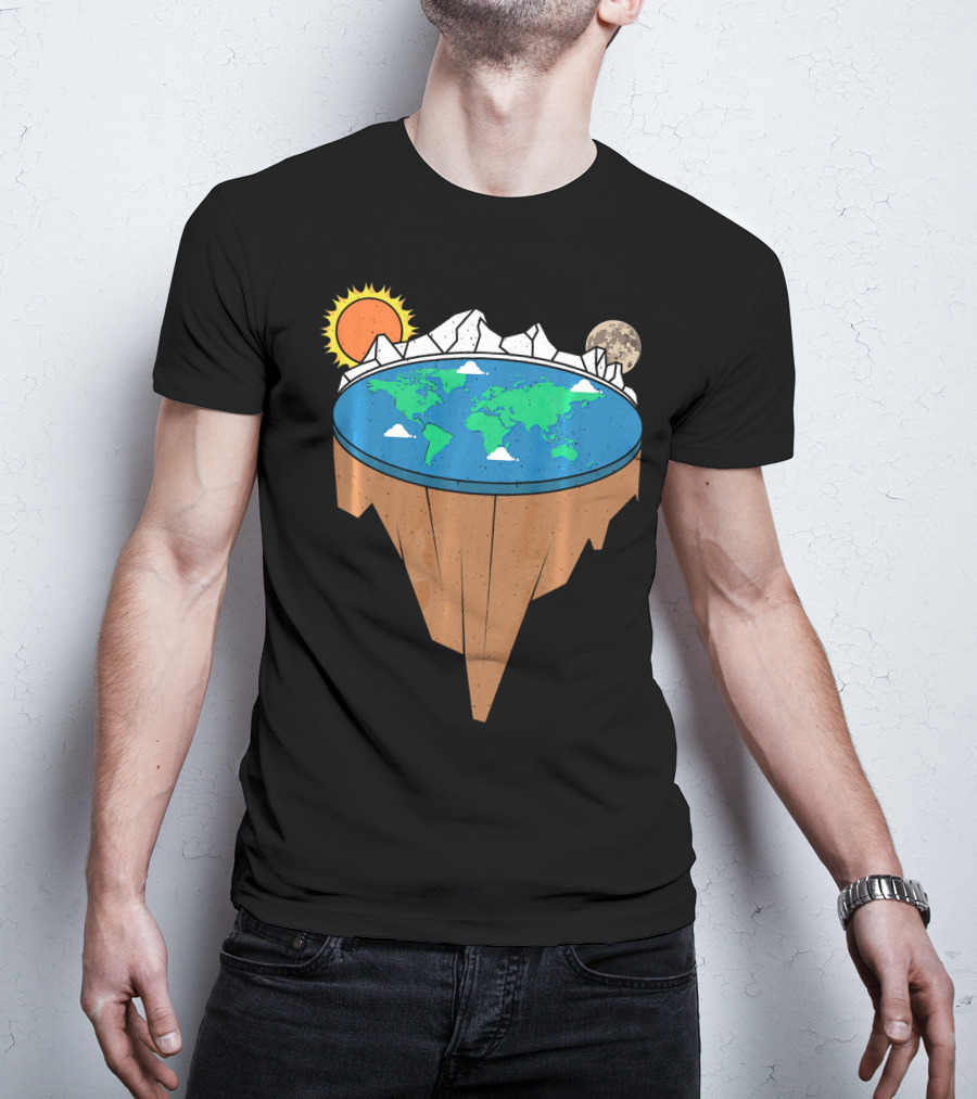 Flat Earth Conspiracy Theorist Map With Sun And Moon T-Shirt