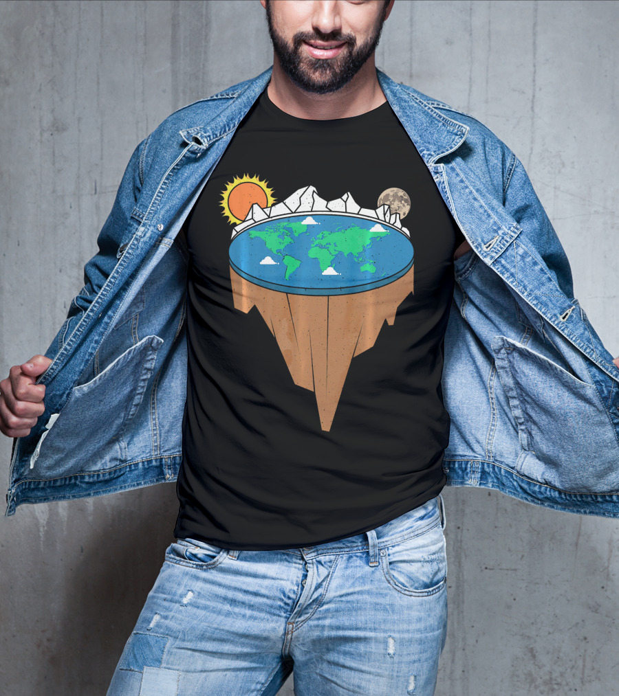 Flat Earth Conspiracy Theorist Map With Sun And Moon T-Shirt