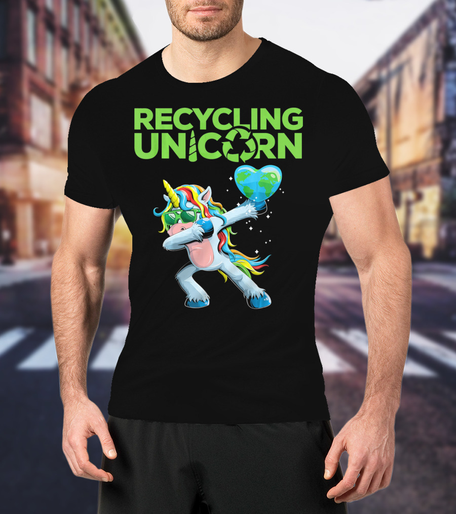 Recycling Unicorn Dabbing With Earth Heart T-Shirt
