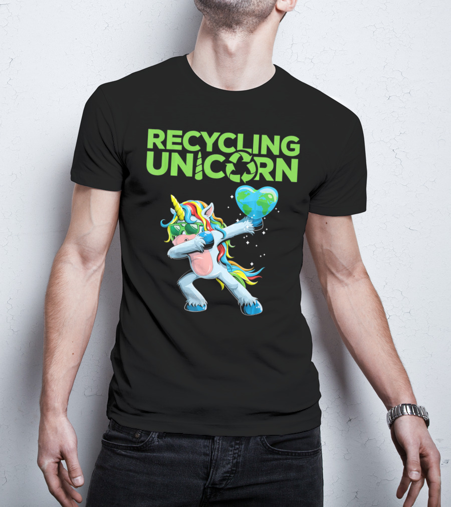 Recycling Unicorn Dabbing With Earth Heart T-Shirt