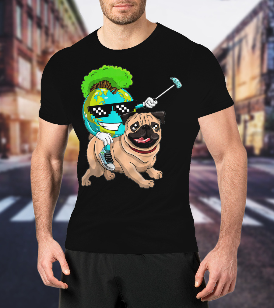 Earth Day Pug With Cool Recycling Globe And Sunglasses T-Shirt