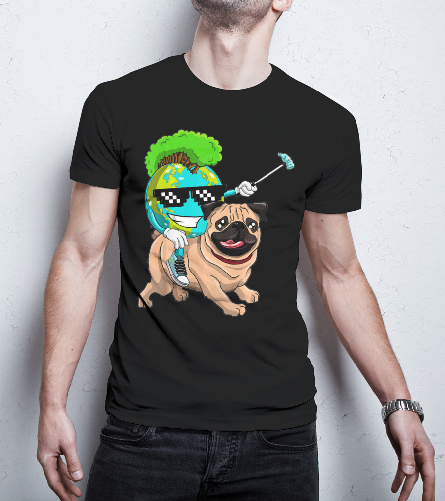 Earth Day Pug With Cool Recycling Globe And Sunglasses T-Shirt