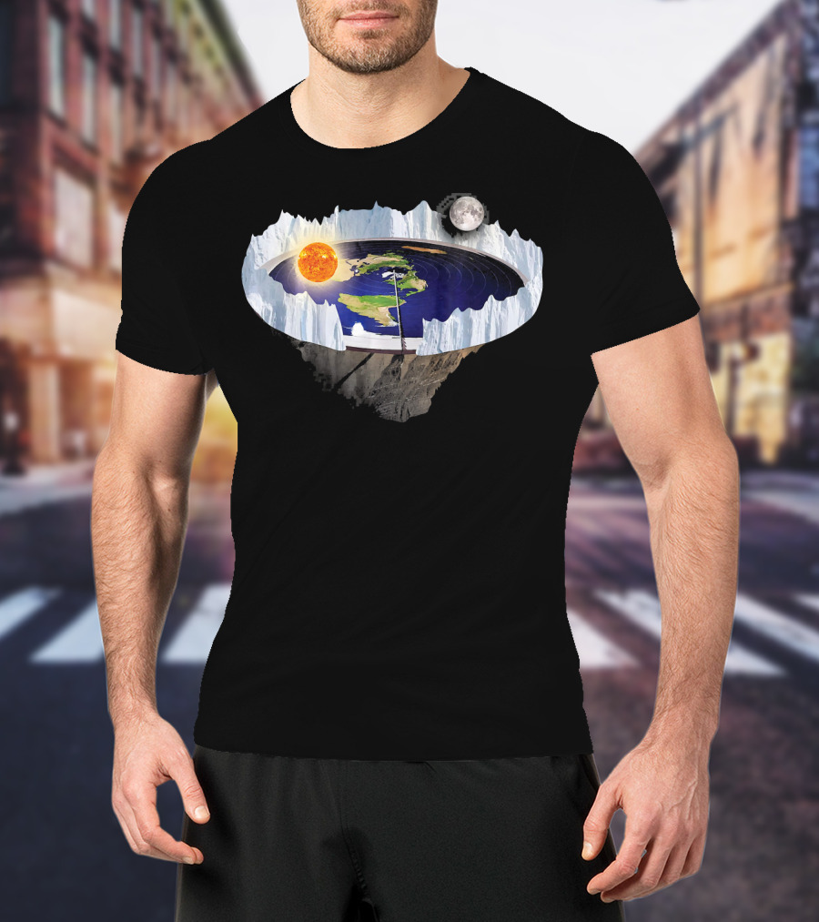 Flat Earth Ice Wall With Sun And Moon T-Shirt