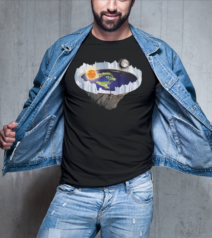 Flat Earth Ice Wall With Sun And Moon T-Shirt