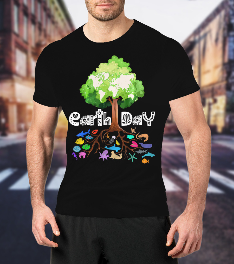 Earth Day Tree And Marine Life For Kids Women Men Adult Nat T-Shirt