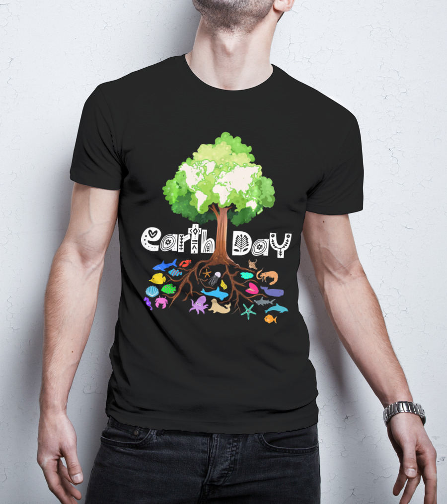 Earth Day Tree And Marine Life For Kids Women Men Adult Nat T-Shirt