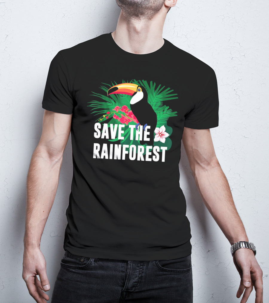 Save The Rainforest Earth Day Toucan And Tropical Flowers T-Shirt