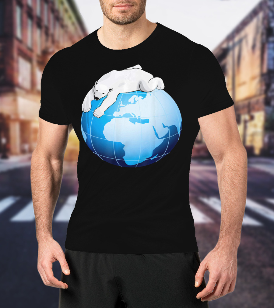 Cute Polar Bear Hugging Earth For Earth Day T-Shirt