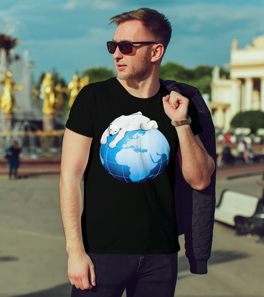 Cute Polar Bear Hugging Earth For Earth Day T-Shirt