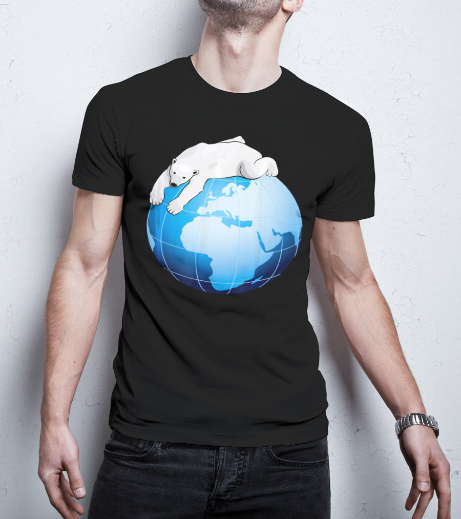 Cute Polar Bear Hugging Earth For Earth Day T-Shirt