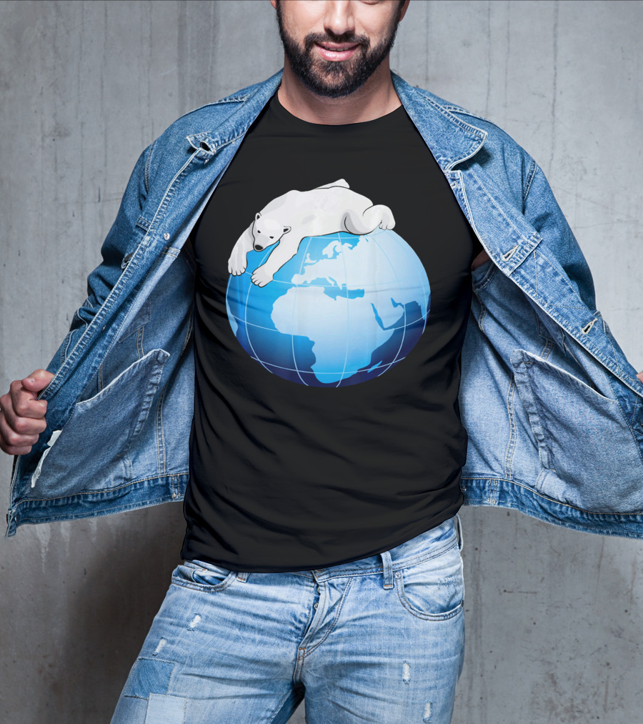 Cute Polar Bear Hugging Earth For Earth Day T-Shirt