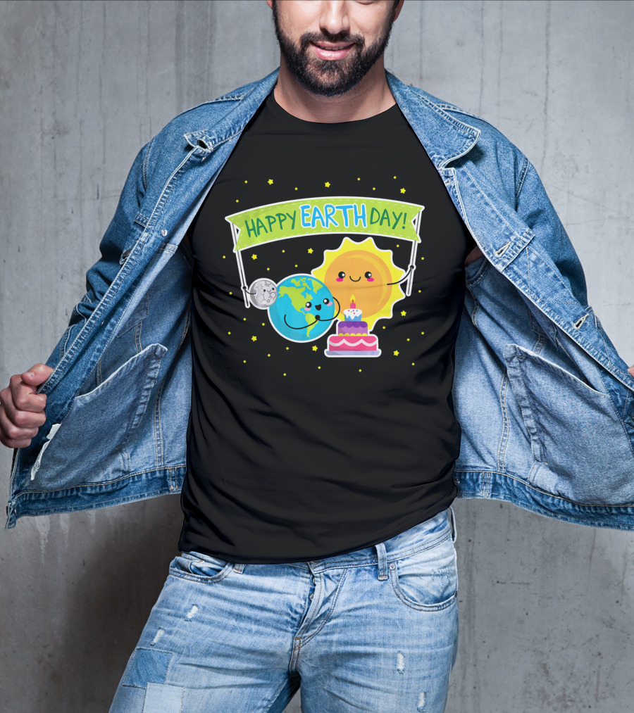 Happy Earth Day Cute Earth Sun Moon Cake T-Shirt