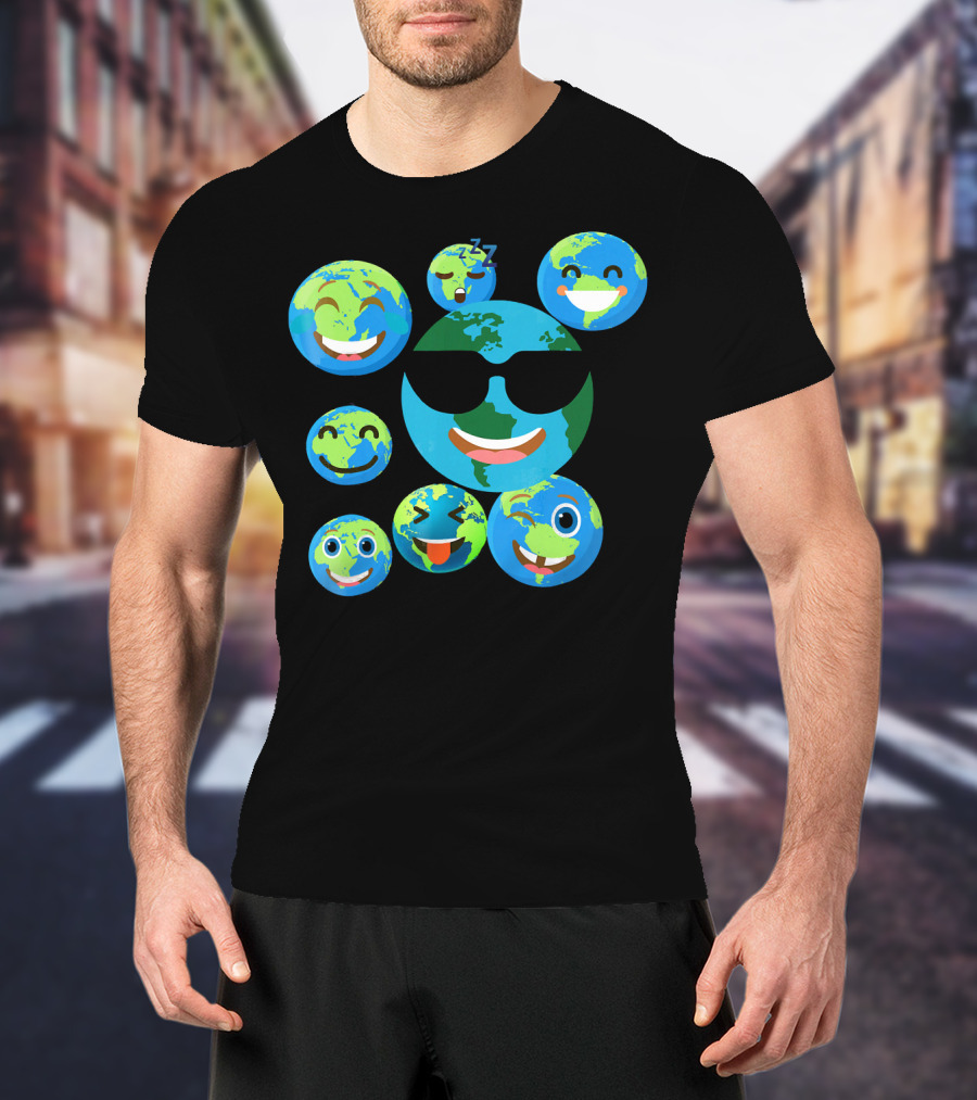 Cute Earth Emoji Smileys Emotion Faces T-Shirt