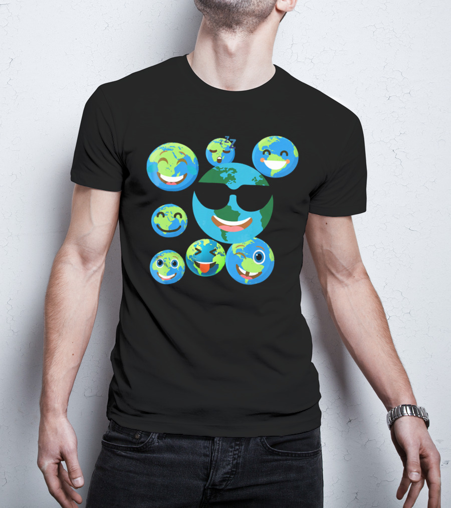Cute Earth Emoji Smileys Emotion Faces T-Shirt