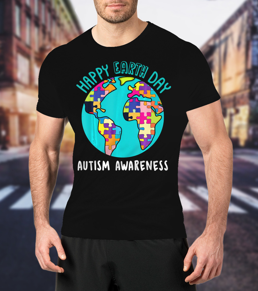 Happy Earth Day Autism Awareness Puzzle Globe T-Shirt