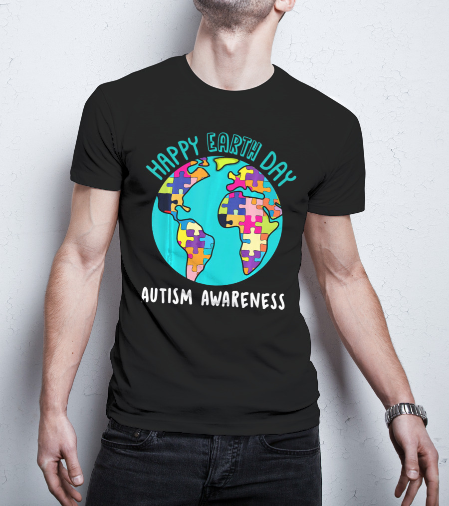 Happy Earth Day Autism Awareness Puzzle Globe T-Shirt