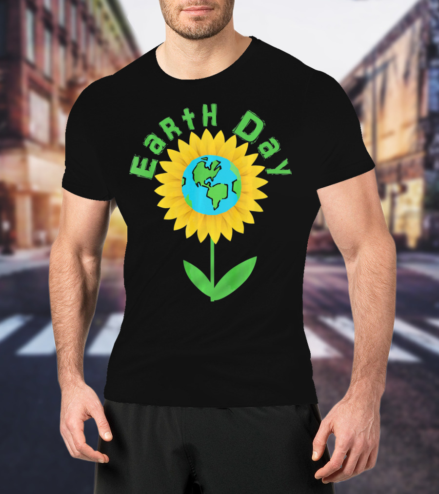 Earth Day Sunflower With Globe For Science Teacher T-Shirt