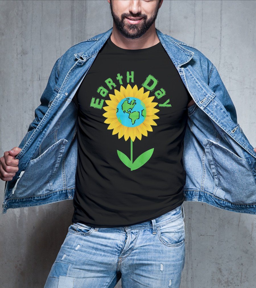 Earth Day Sunflower With Globe For Science Teacher T-Shirt